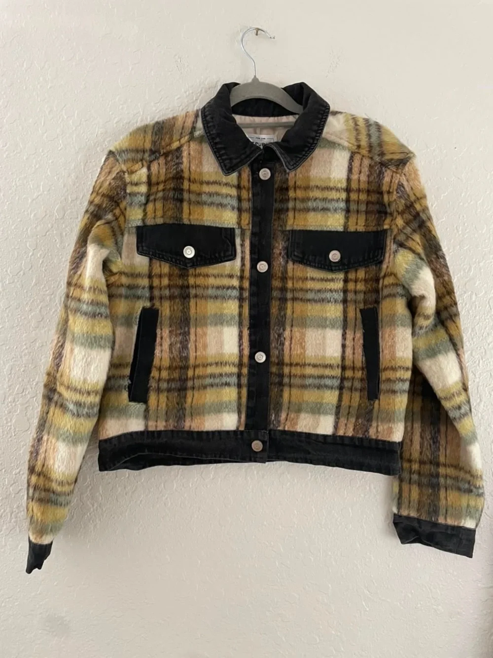 For The Republic Plaid Trucker Crop Jacket